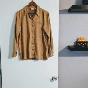 Chico's Tan Faux Suede Bottom Down  Shirt